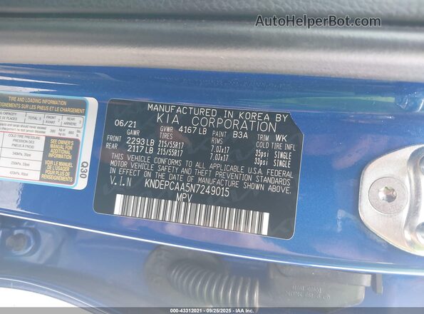 KNDEPCAA5N7249015 2022 KIA SELTOS Blue Widok komory silnika
