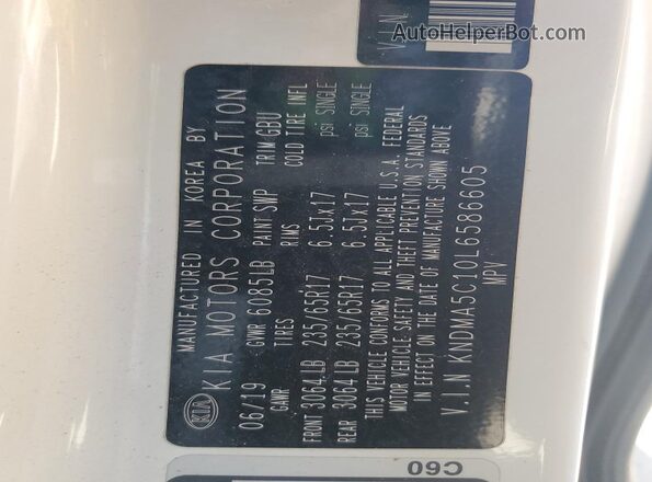 KNDMA5C10L6586605 2020 KIA SEDONA White Widok naklejki z numerem VIN