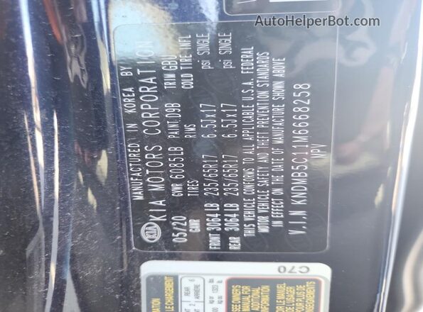 KNDMB5C11M6668258 2021 KIA SEDONA Blue 360 interior view
