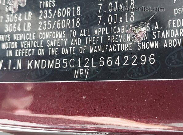KNDMB5C12L6642296 2020 KIA SEDONA Purple Vista del compartimento del motor