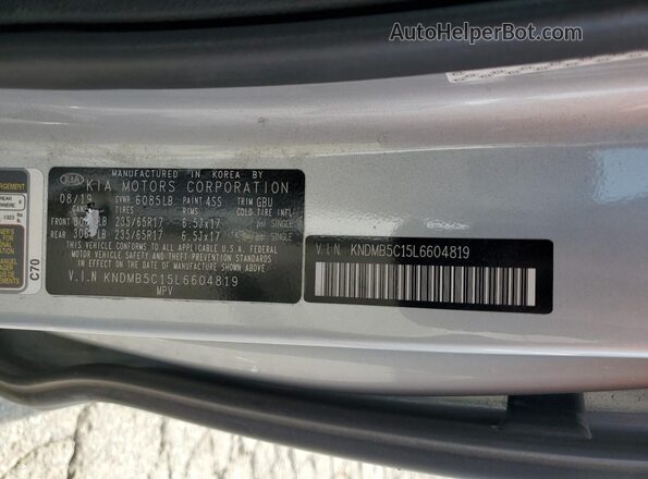 KNDMB5C15L6604819 2020 KIA SEDONA Silver VIN sticker view