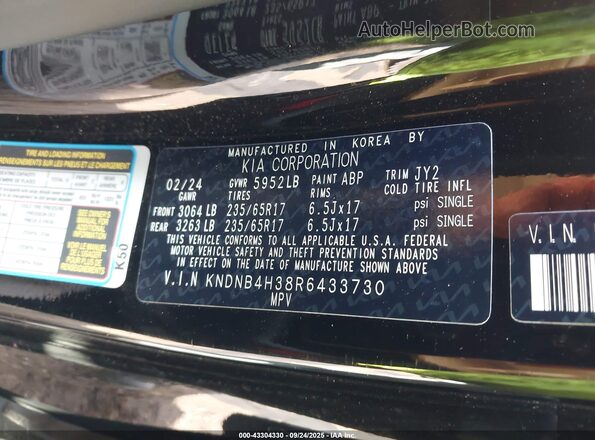KNDNB4H38R6433730 2024 KIA CARNIVAL MPV Black Вид підкапотного простору