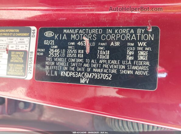KNDP63AC6M7937052 2021 KIA SPORTAGE Red Вид підкапотного простору