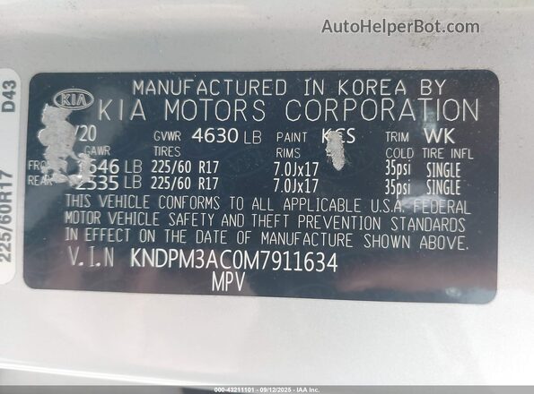 KNDPM3AC0M7911634 2021 KIA SPORTAGE Silver Вид підкапотного простору