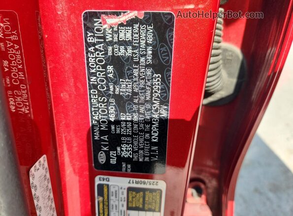 KNDPM3AC5M7929353 2021 KIA SPORTAGE Red VIN կոդի պիտակի տեսք