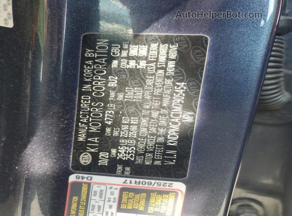 KNDPMCAC1M7905454 2021 KIA SPORTAGE Blue VIN կոդի պիտակի տեսք