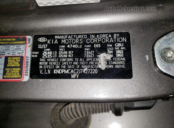 KNDPMCAC2J7427220 2018 KIA SPORTAGE Gray 