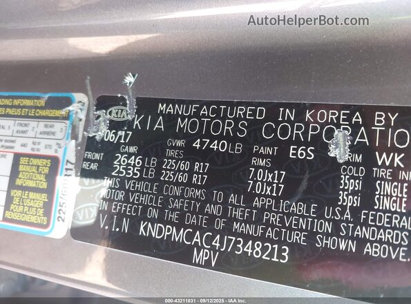 KNDPMCAC4J7348213 2018 KIA SPORTAGE Серый 