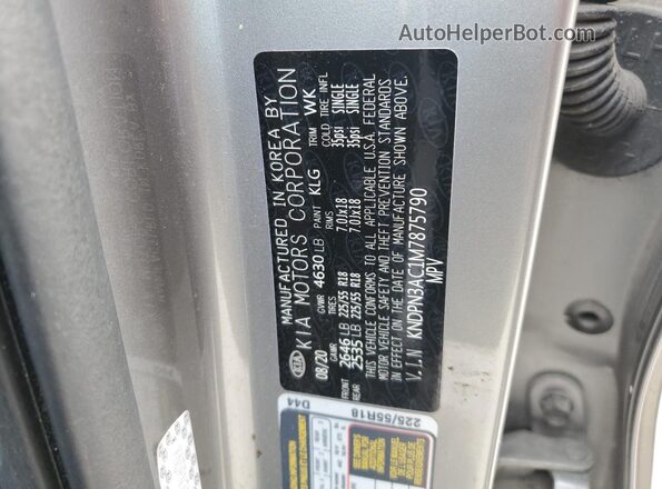 KNDPN3AC1M7875790 2021 KIA SPORTAGE Gray Vista de la etiqueta del VIN