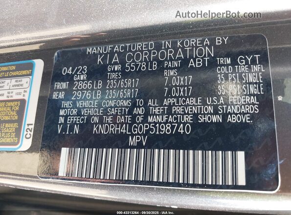 KNDRH4LG0P5198740 2023 KIA SORENTO HYBRID Gray ძრავის განყოფილების ხედი
