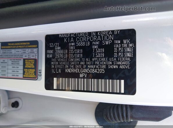 KNDRHDLG4N5084205 2022 KIA SORENTO HYBRID Белый 