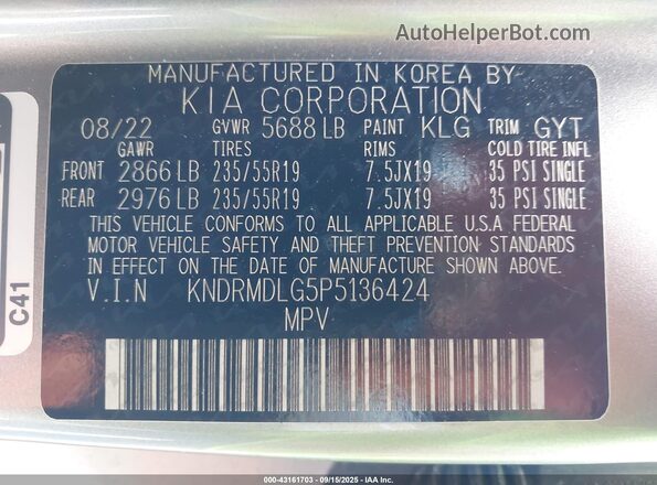 KNDRMDLG5P5136424 2023 KIA SORENTO HYBRID Gray Vista del compartimento del motor