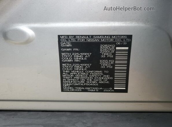 KNMAT2MTXLP504501 2020 NISSAN ROGUE Silver VIN sticker view