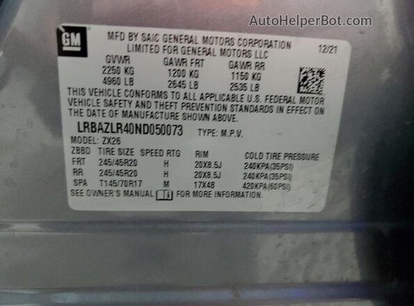 LRBAZLR40ND050073 2022 BUICK ENVISION Gray 