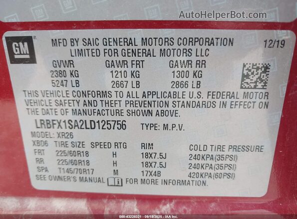 LRBFX1SA2LD125756 2020 BUICK ENVISION Maroon Widok komory silnika