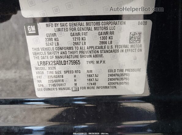 LRBFX2SA0LD175965 2020 BUICK ENVISION Black Engine compartment view