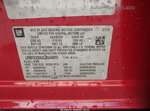 LRBFX2SA2LD044973 2020 BUICK ENVISION Red Շարժիչի բաժամունքի տեսք