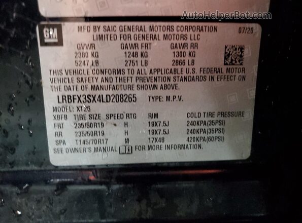LRBFX3SX4LD208265 2020 BUICK ENVISION Blue Widok wnętrza 360 stopni