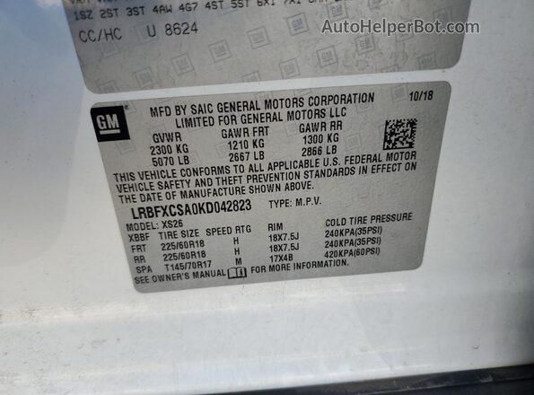 LRBFXCSA0KD042823 2019 BUICK ENVISION White Панорамний вид салону 360°