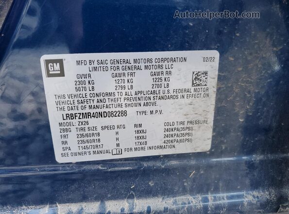 LRBFZMR40ND082288 2022 BUICK ENVISION Blue Vista del compartimento del motor