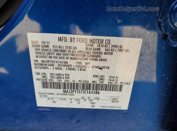 MAJ3P1TE7JC165586 2018 FORD ECOSPORT Blue 