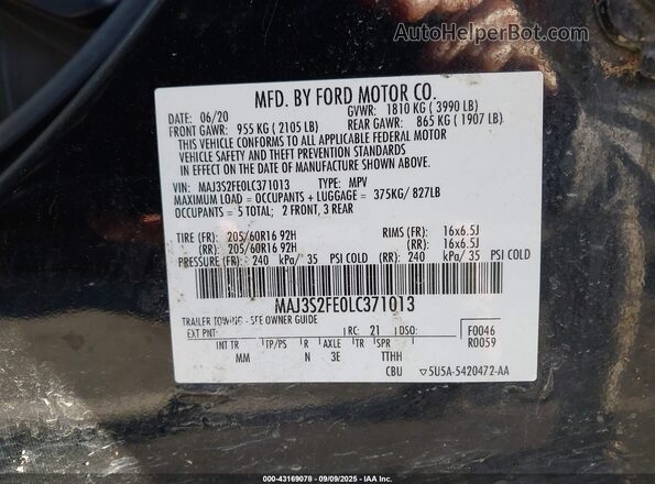 MAJ3S2FE0LC371013 2020 FORD ECOSPORT Black Engine compartment view
