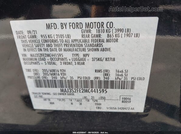 MAJ3S2FE2MC441595 2021 FORD ECOSPORT Black Engine compartment view