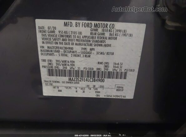MAJ3S2FE4LC384900 2020 FORD ECOSPORT Gray Շարժիչի բաժամունքի տեսք