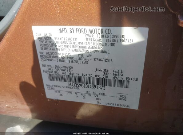 MAJ3S2GE0LC391373 2020 FORD ECOSPORT Brown Շարժիչի բաժամունքի տեսք