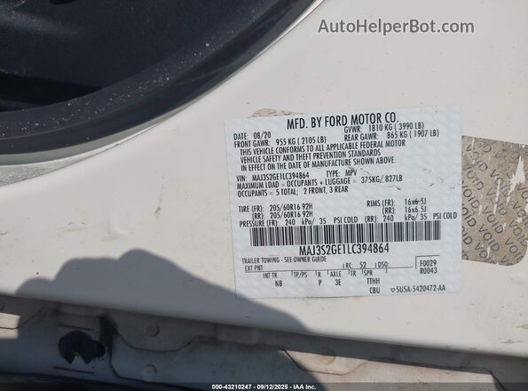 MAJ3S2GE1LC394864 2020 FORD ECOSPORT White Vista del compartimento del motor
