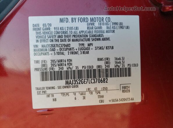 MAJ3S2GE7LC370682 2020 FORD ECOSPORT Красный Вид подкапотного пространства