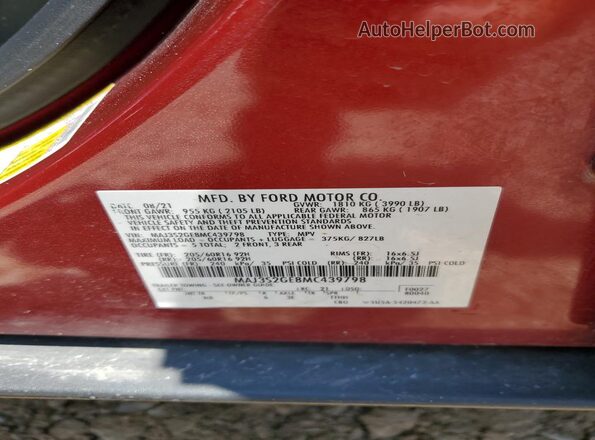 MAJ3S2GE8MC439798 2021 FORD ECOSPORT Red VIN կոդի պիտակի տեսք