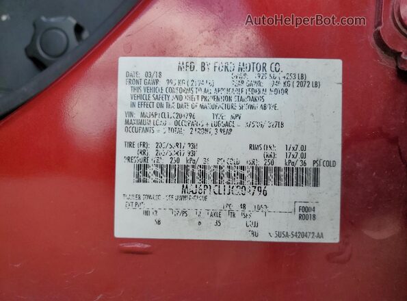 MAJ6P1CL1JC204796 2018 FORD ECOSPORT Red 