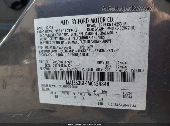 MAJ6S3GL4MC454848 2021 FORD ECOSPORT Серый Вид подкапотного пространства