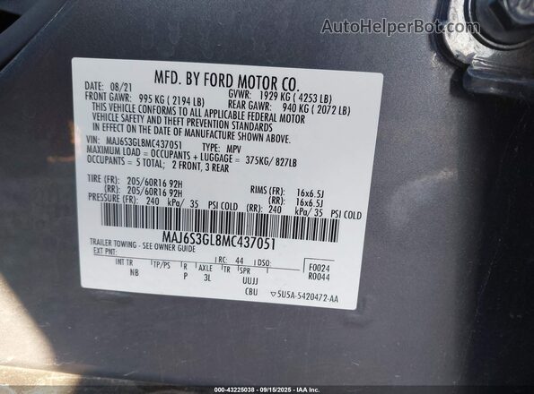 MAJ6S3GL8MC437051 2021 FORD ECOSPORT Gray Widok komory silnika