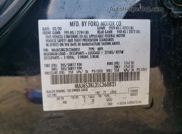 MAJ6S3KL2LC360831 2020 FORD ECOSPORT Black ძრავის განყოფილების ხედი