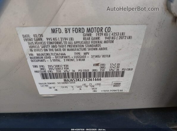 MAJ6S3KL7LC361666 2020 FORD ECOSPORT Silver Вид підкапотного простору