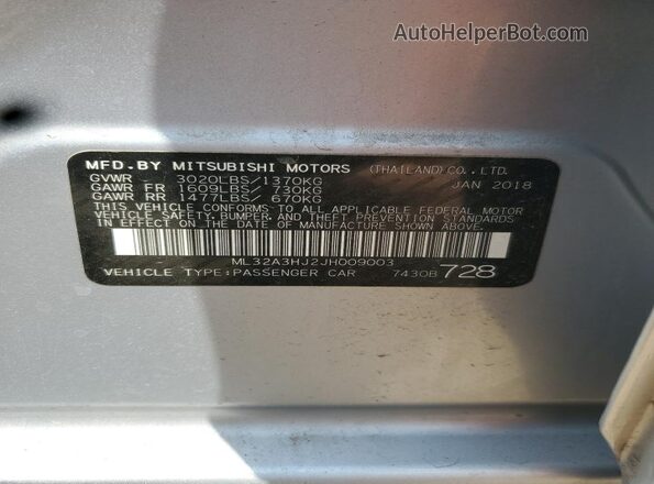 ML32A3HJ2JH009003 2018 MITSUBISHI MIRAGE Silver 