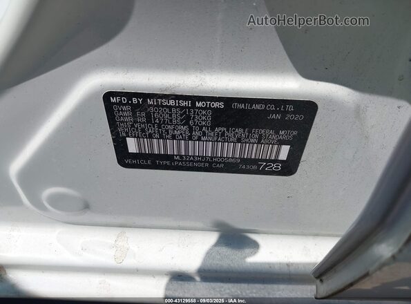 ML32A3HJ7LH005869 2020 MITSUBISHI MIRAGE White Widok komory silnika