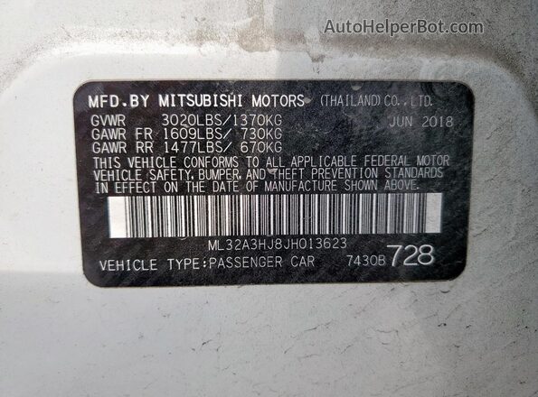 ML32A3HJ8JH013623 2018 MITSUBISHI MIRAGE White 