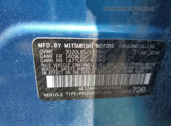 ML32A4HJ7JH014364 2018 MITSUBISHI MIRAGE Blue 