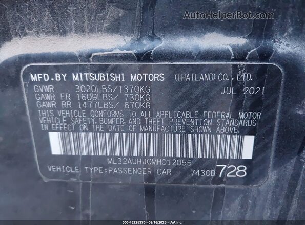 ML32AUHJ0MH012055 2021 MITSUBISHI MIRAGE Black Widok komory silnika