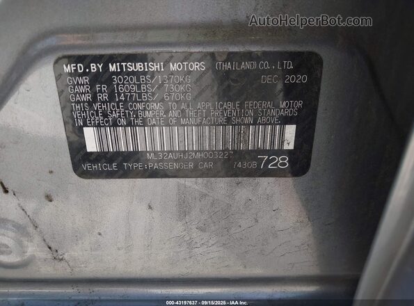 ML32AUHJ2MH003227 2021 MITSUBISHI MIRAGE Silver Շարժիչի բաժամունքի տեսք