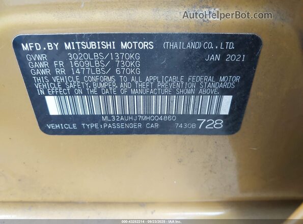 ML32AUHJ7MH004860 2021 MITSUBISHI MIRAGE Yellow Widok komory silnika
