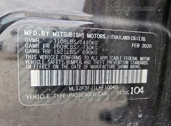 ML32F3FJ1LHF10040 2020 MITSUBISHI MIRAGE Black VIN კოდის სტიკერის ხედი