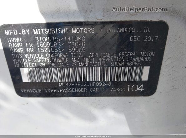 ML32F3FJ2JHF09248 2018 MITSUBISHI MIRAGE G4 Белый Вид подкапотного пространства