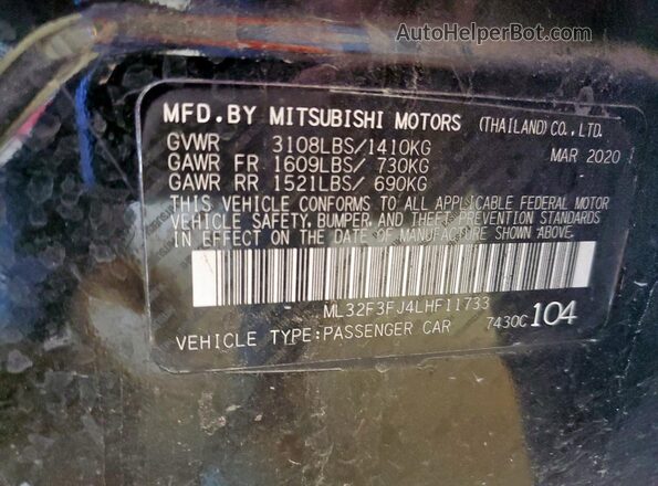 ML32F3FJ4LHF11733 2020 MITSUBISHI MIRAGE Black Vista del compartimento del motor