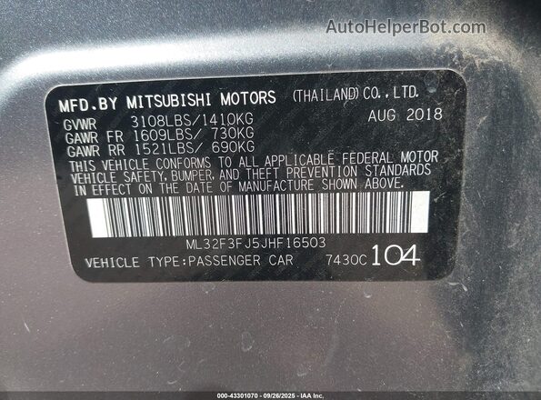 ML32F3FJ5JHF16503 2018 MITSUBISHI MIRAGE G4 Gray Vista del compartimento del motor