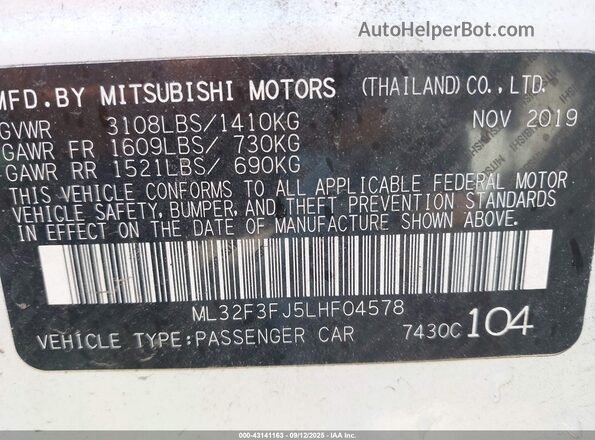 ML32F3FJ5LHF04578 2020 MITSUBISHI MIRAGE G4 White ძრავის განყოფილების ხედი