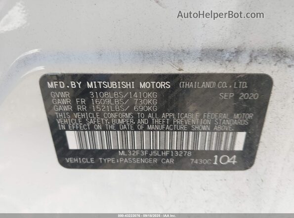 ML32F3FJ5LHF13278 2020 MITSUBISHI MIRAGE G4 White Widok komory silnika